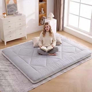 Welnow Japanese Futon Floor Sleeping Pad, Queen Size Foldable Tatami Mat with Storage Bag – Portable Roll-Up Floor Bed for Adults, Dorm, Guest, Camping & Travel