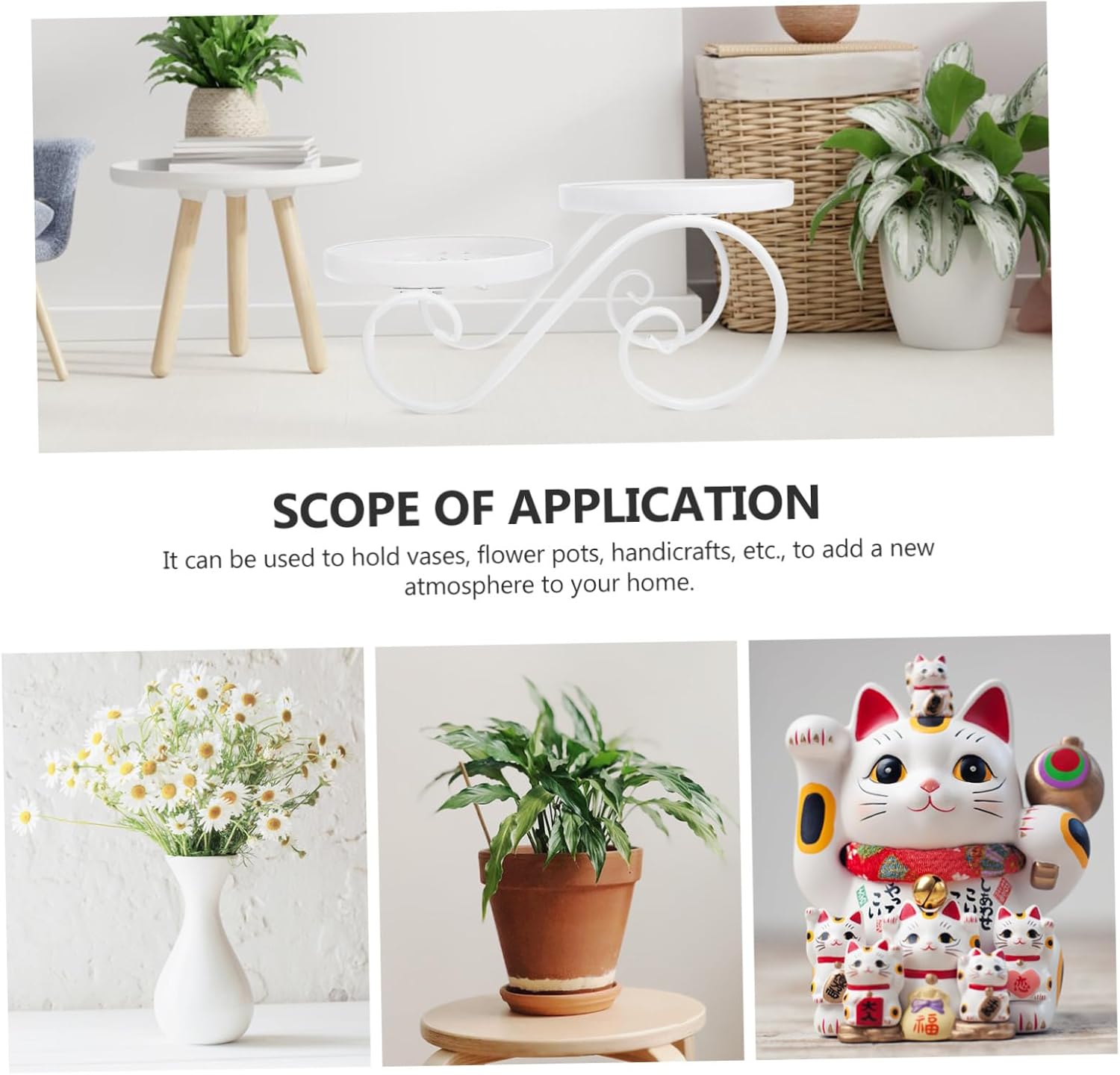 European Style Iron Floor Plant Stand Decorative Storage Rack for Flower Pots and Bonsai White Creative Flower Rack for Indoor Garden and Living Display Water-resistant Floor