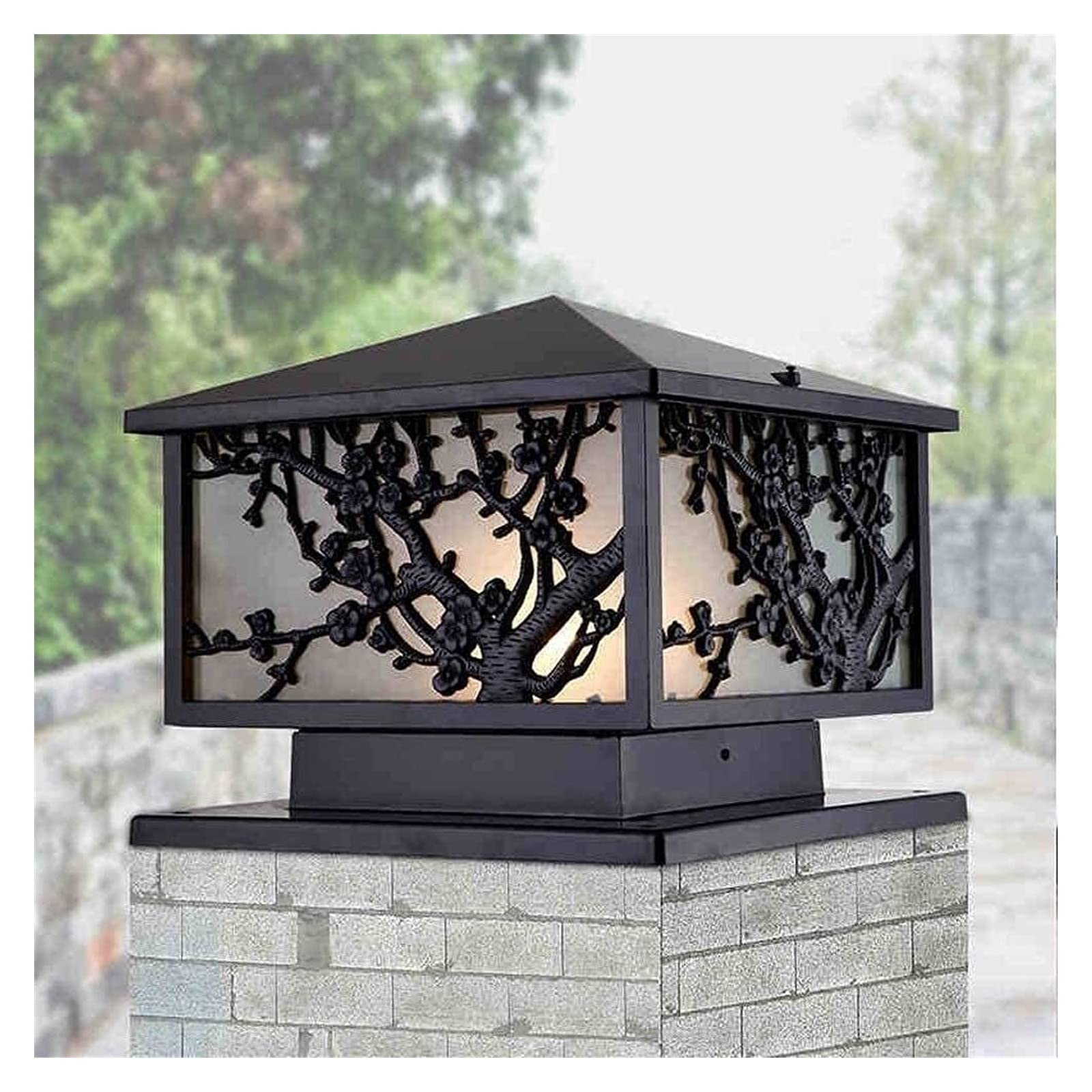 Luce del cortile Quadrato Cancello per esterni Luce della colonna Faro Lanterne a pilastro impermeabili Vetro ad alta luminosità Lampade a palo in metallo in alluminio Cortile Lampada da giardino