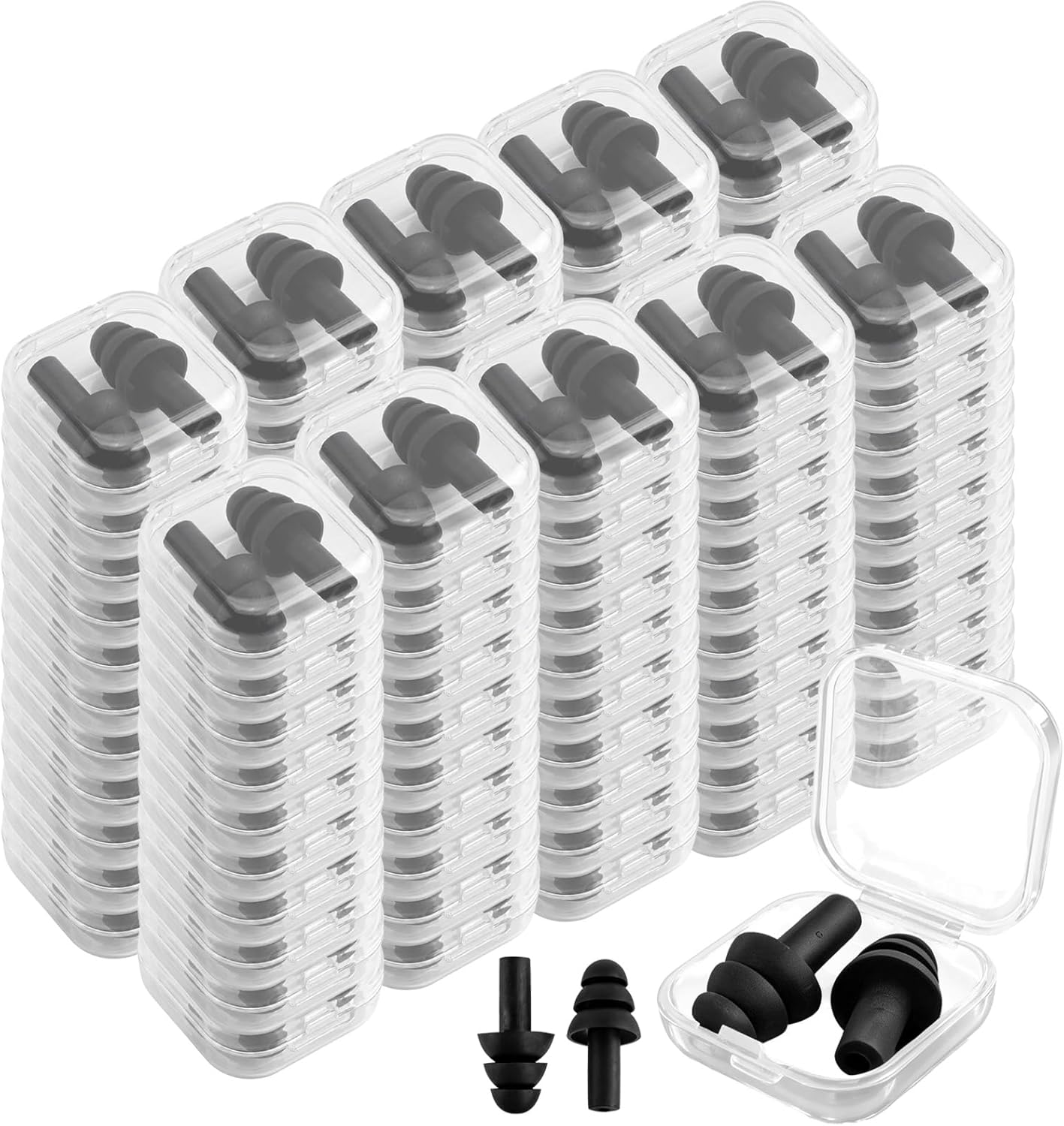 110 Pairs Ear Plugs Bulk with Plastic Cases Soft Foam NRR 29dB Black Reusable Silicone Ear Plugs for Swimming Shooting Concerts Sleeping Noise Cancelling