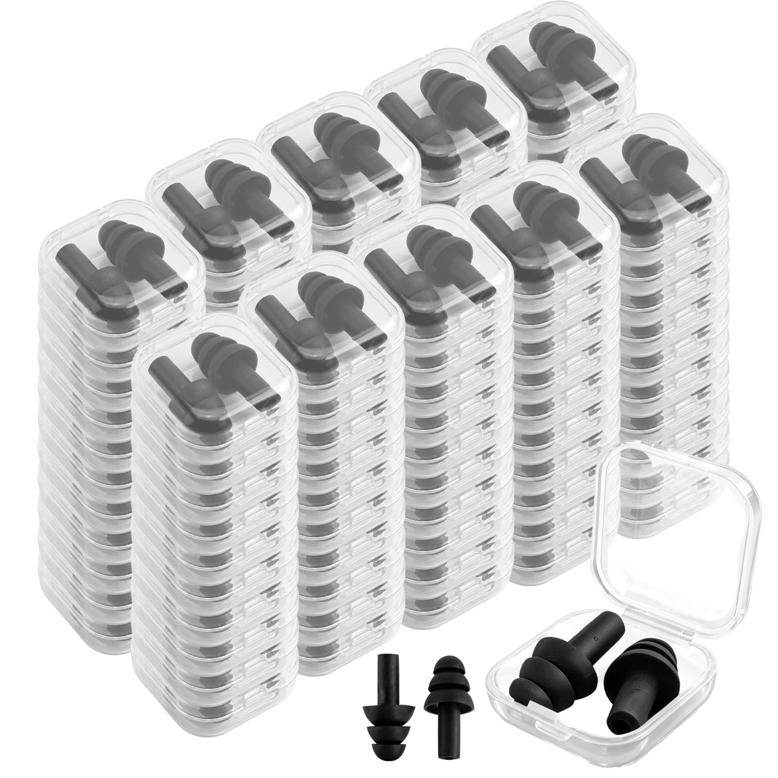 110 Paar Ohrstöpsel Bulk mit Kunststoffhüllen, weicher Schaumstoff, NRR 29 dB, schwarz, wiederverwendbare Silikon-Ohrstöpsel für Schwimmen, Schießen, Konzerte, Schlafgeräuschunterdrückung