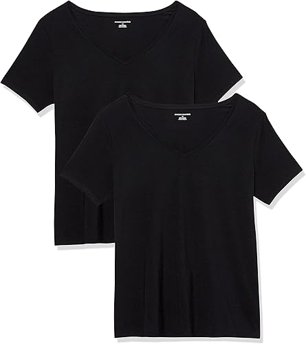Tienda Essentials - Camiseta de manga corta y cuello en V, para mujer, ajuste clásico, (disponible en tallas extragrandes), paquete de varias piezas