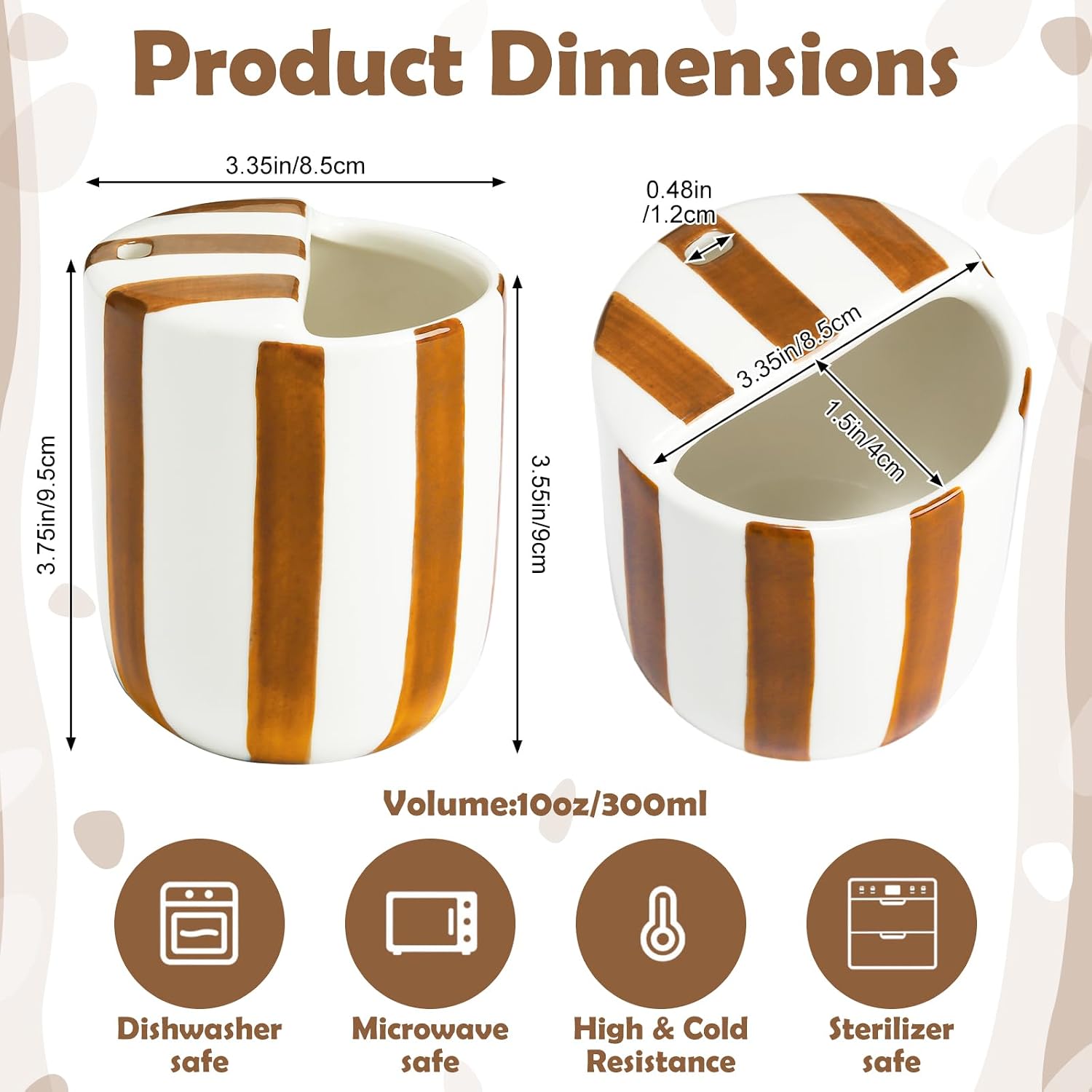 1 Pcs Ceramic Mug with Sip Hole 10 oz Brown Wide Striped image 2