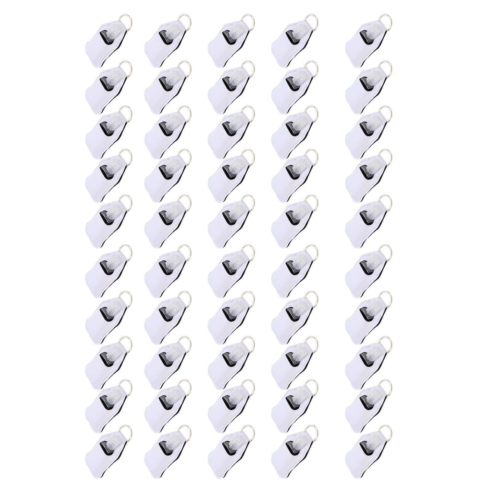 Juego de 50 Portabotellas de Viaje Vacías, Kit de Botella de Viaje Reutilizable de 30 Ml con Tapa Abatible y Ganchos para Llavero para Loción Desinfectante de Manos, Artíc (Blanco)