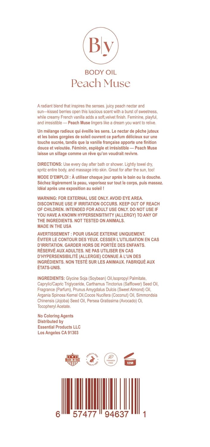 Peach Muse Hydrating Body Oil 7fl oz, Oil moisturizer for dry skin, Natural, With Argan Oil, Body Serum, After shower oil, Vegan, Nourishing, Clean Beauty, Paraben+Silicone free, Vitamin E - Image 6