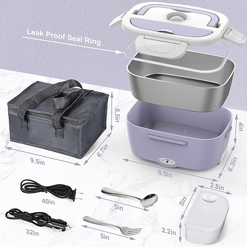 Miniatura 7 de Lonchera eléctrica morada, calentador de alimentos de 60 W-80 W, lonchera térmica para mujer, 12 V, 24 V, 110 V, portátil, para automóvil, camión,