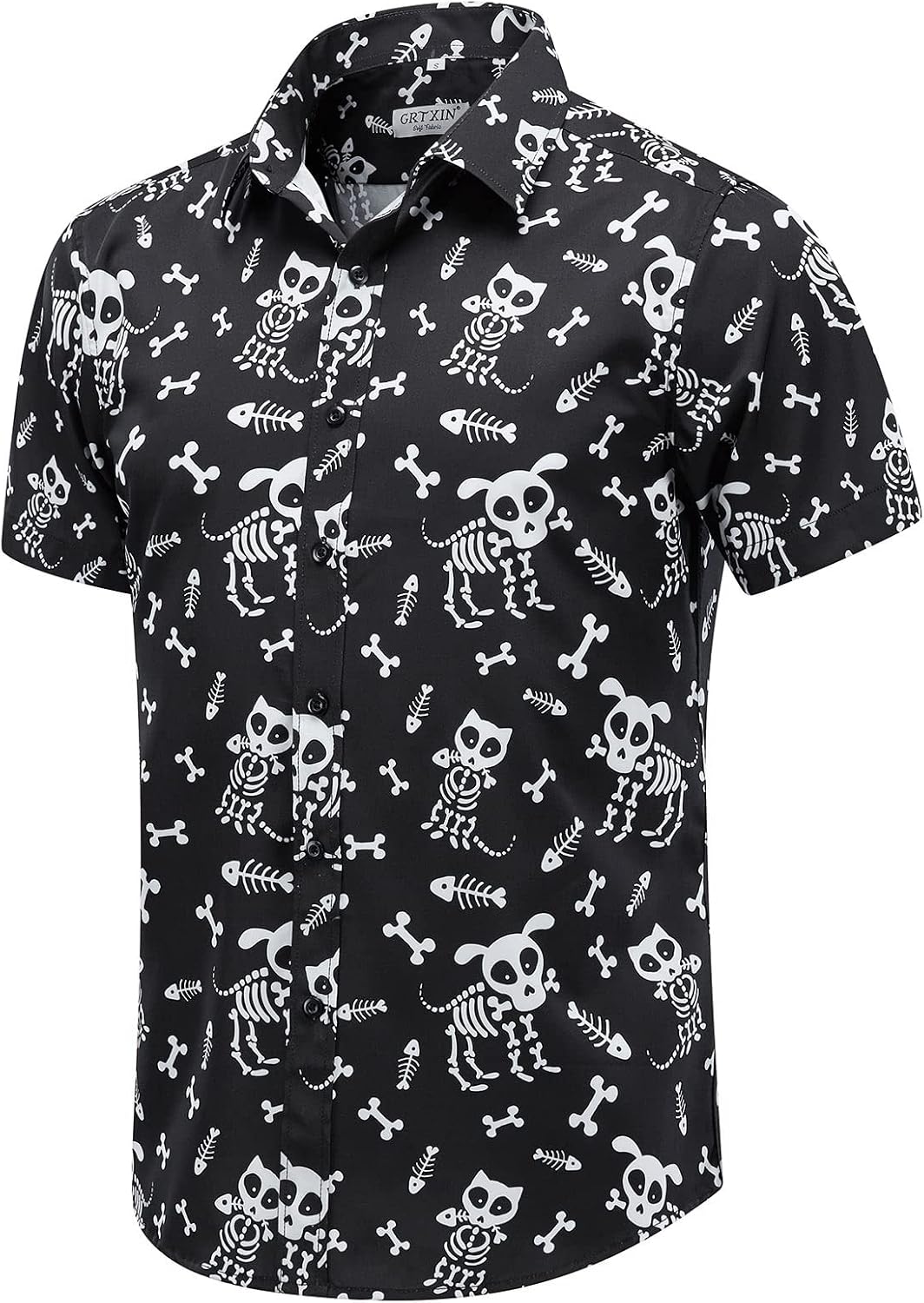 Men's Halloween Skeleton Shirt Short Sleeve Button Down Print Shirt