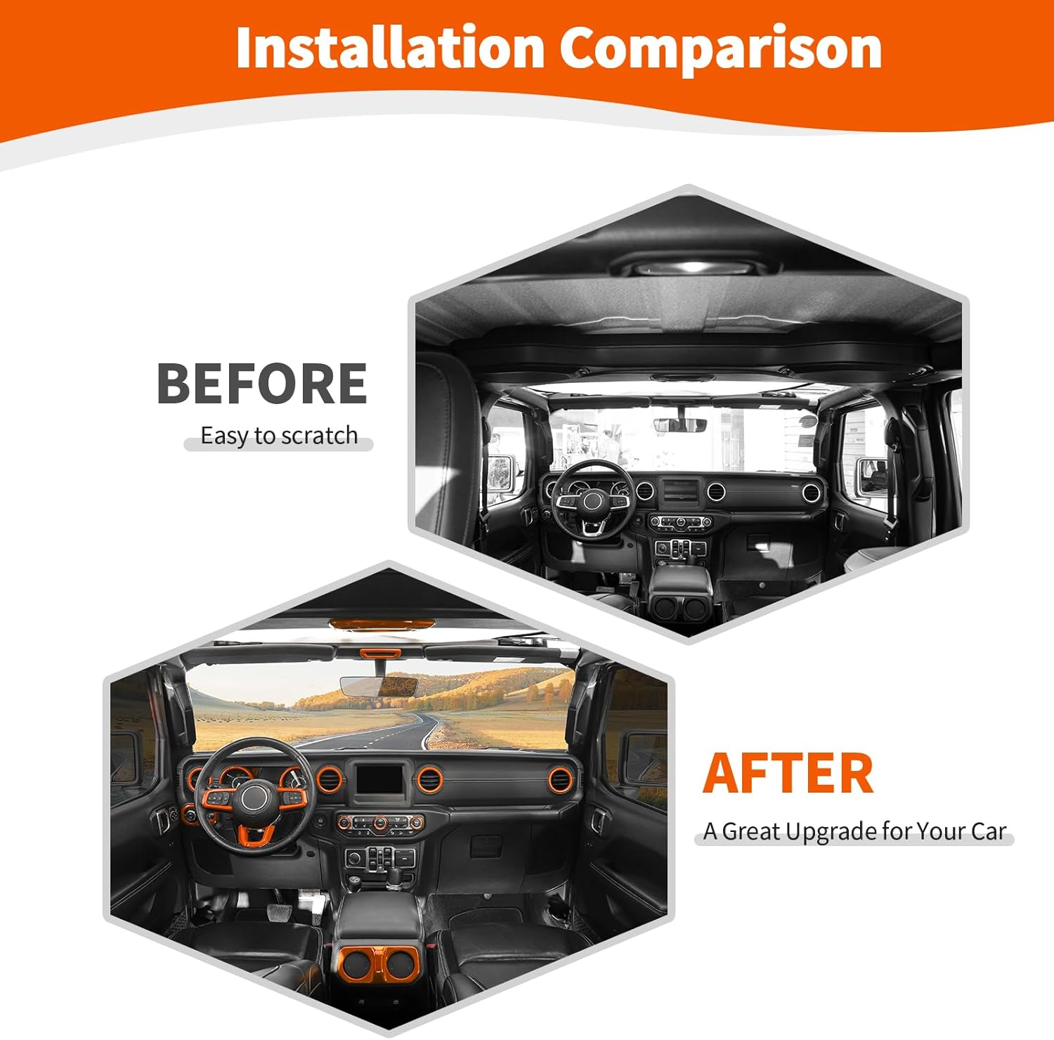 RT-TCZ for Jeep JL Orange Interior Trim Cover Kit for Jeep Wrangler JL JLU 2018-2023 Orange Interior Accessories 20pcs