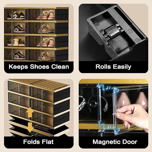 Miniatura 5 de Zapatero portátil organizador de 9 niveles, 36 pares de estantes plegables con puertas, gran armario plegable para zapatos, cajas de almacenamiento