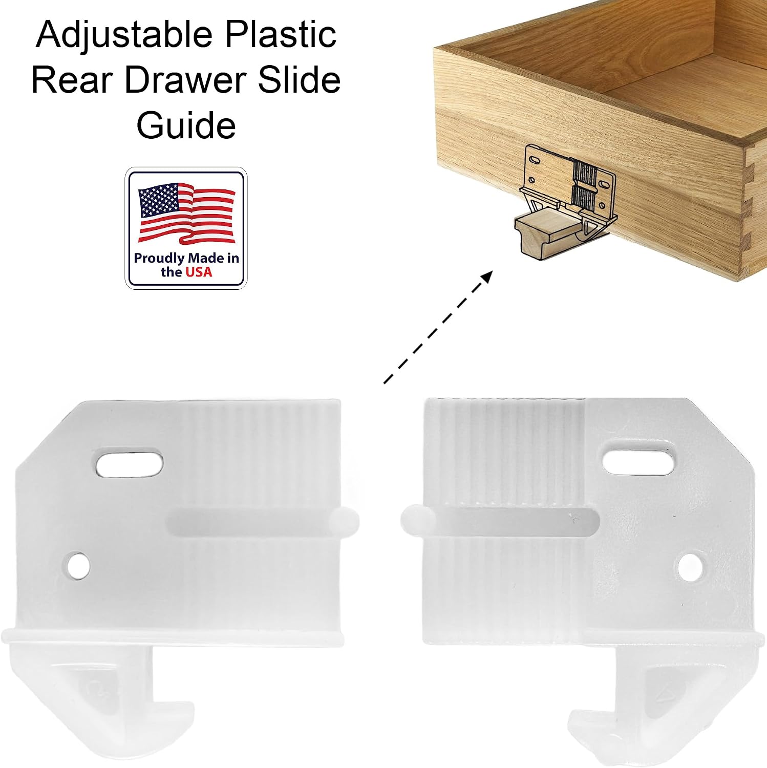 Rear Drawer Slide Guides for 1/4" Rail T-Shape Center-Mount Wood Track