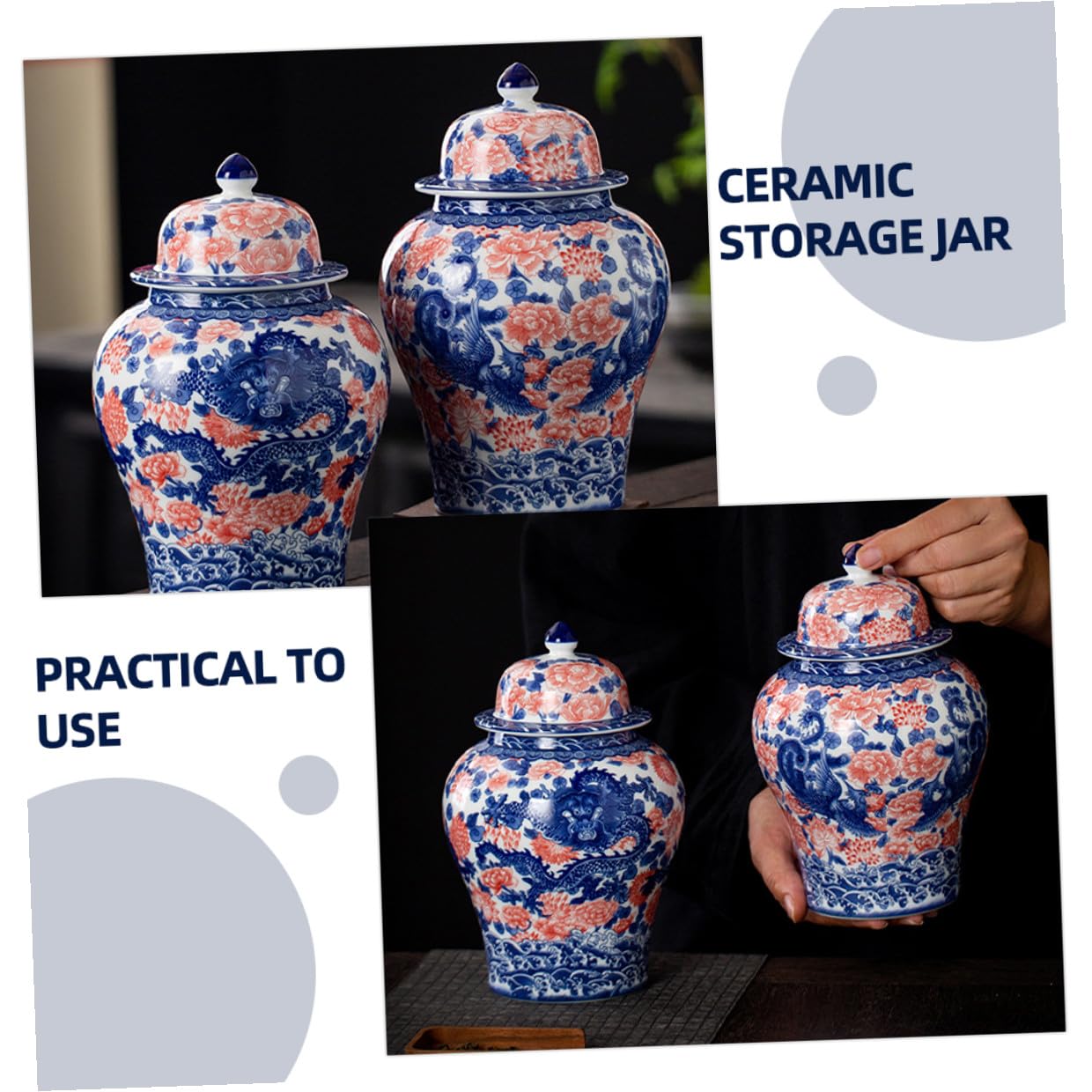 Generico Barattolo Tè Ermetico in Ceramico Retro 1300ml Contenitore per Tè e Dolcetti, Conservazione Sigillata, Stile Semplice per Cucina e Arredamento