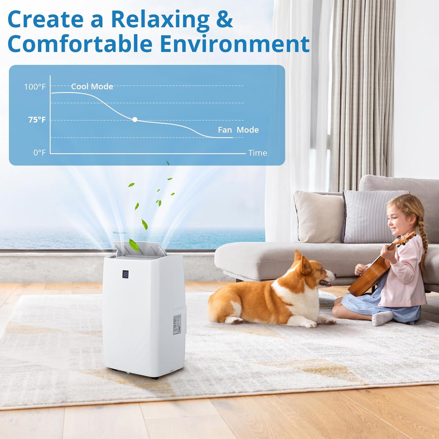 GarveeLife 14,000 BTU Portable Air Conditioners, Cools Up to 750 Sq.Ft, Auto-Evaporation Low Noise, 3 in-1 Portable AC Unit with Remote Control Fits for Large Room, Office, Garage, White