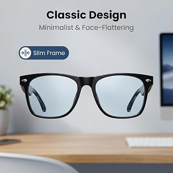 GKEAPZA Comfortable Sunglasses with Bluetooth Audio – Open-Ear Design, Blue Light Blocking, Voice Assistant & Noise-Reduction Mic, Ideal for Calls & Everyday Wear (Full Frame, Clear Lenses, Unisex).