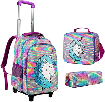 Lentejuelas Mochila Escolar Trolley Niña, Primaria Mochila Niños con 6  Ruedas Mochilas con Ruedas para Niños Niñas - Trolley de Ruedas para niños  con Bolsa de Slmuerzo Y Estuche : Amazon.es: Equipaje