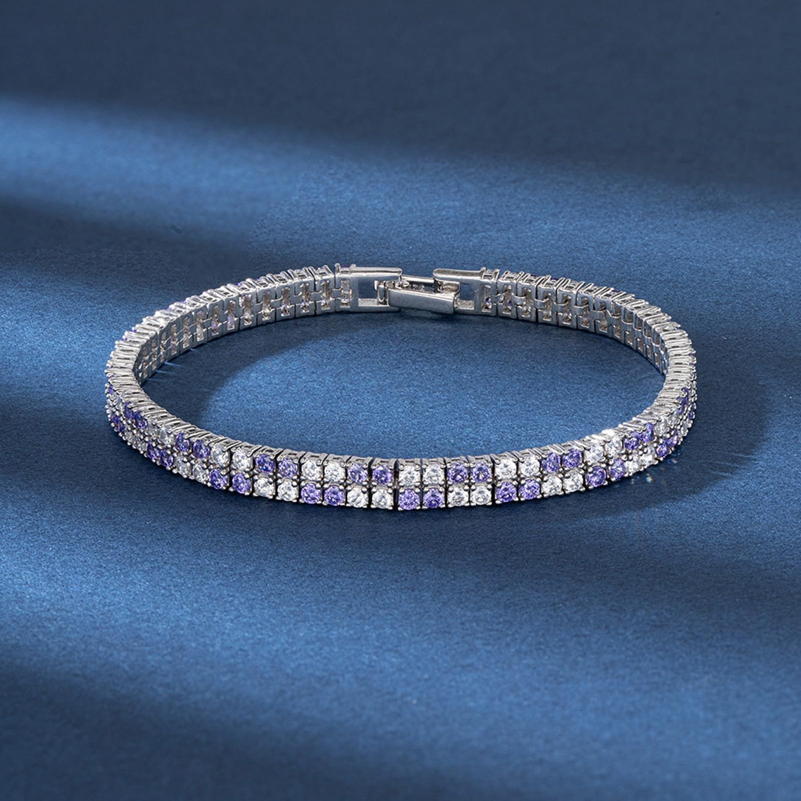 Epinki Braccialetto da Donna Argento 925, Catena da Tennis 2 File Zirconi Gioielli Bracciale