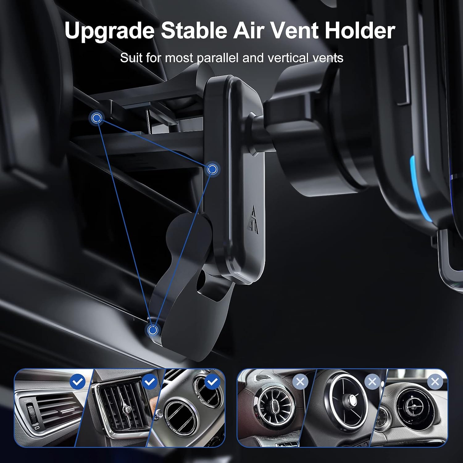 Wireless Car Charger Mount, SONRU 15W Wireless Fast Charging Car Phone Holder Mount, Power-Off Delay, Auto Open & Clamping, Dashboard Air Vent Clip Windshield Car Mount, Compatible for iPhone Samsung