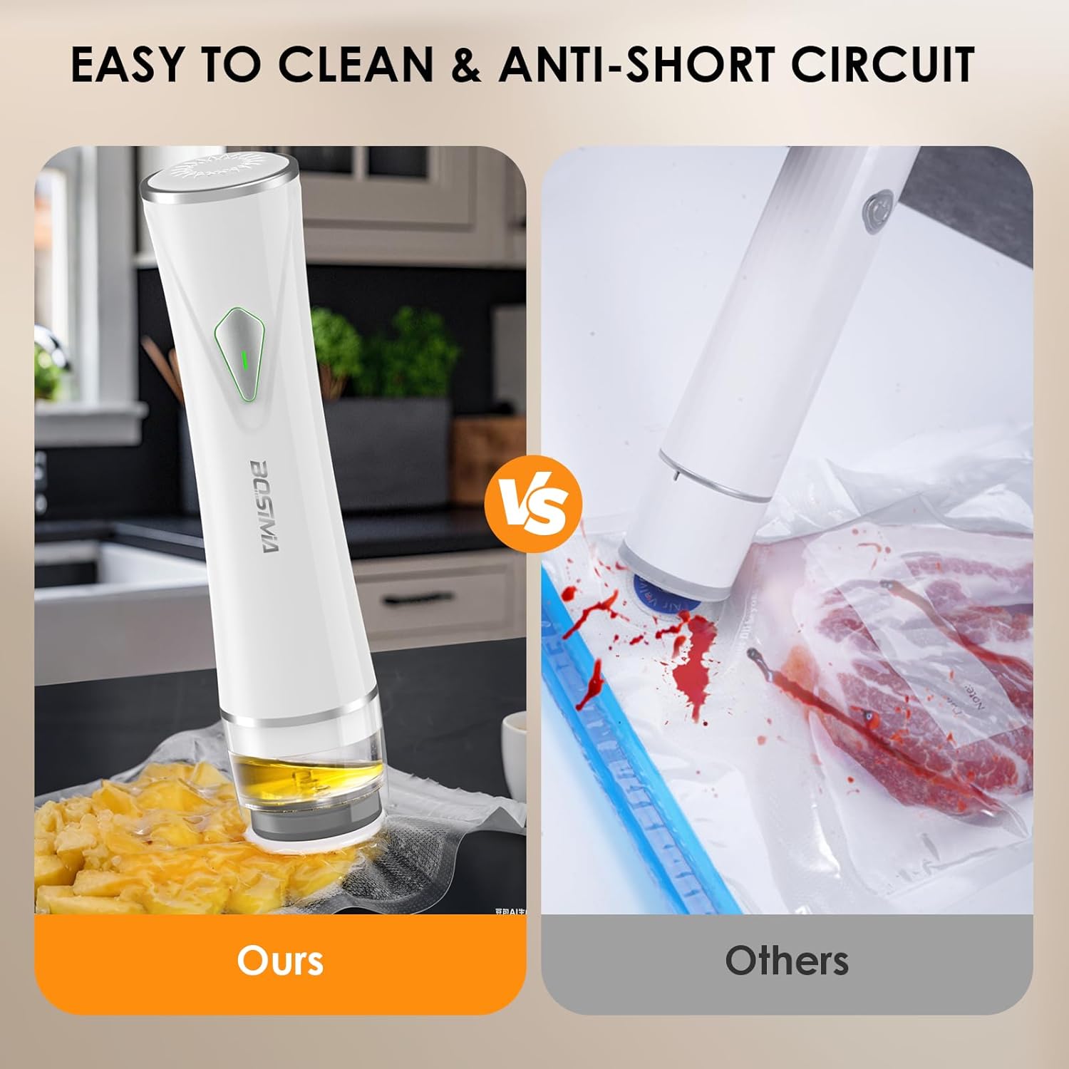 BOSIMIA Compact Handheld Vacuum Sealer for Food Storage with 40 Reusable Vacuum Bags – Cordless Food Vacuum Sealer Machine, Auto-Stop, Creative Drainer, 5S Fast Seal Meal, Leak-Proof for Meat Fruits