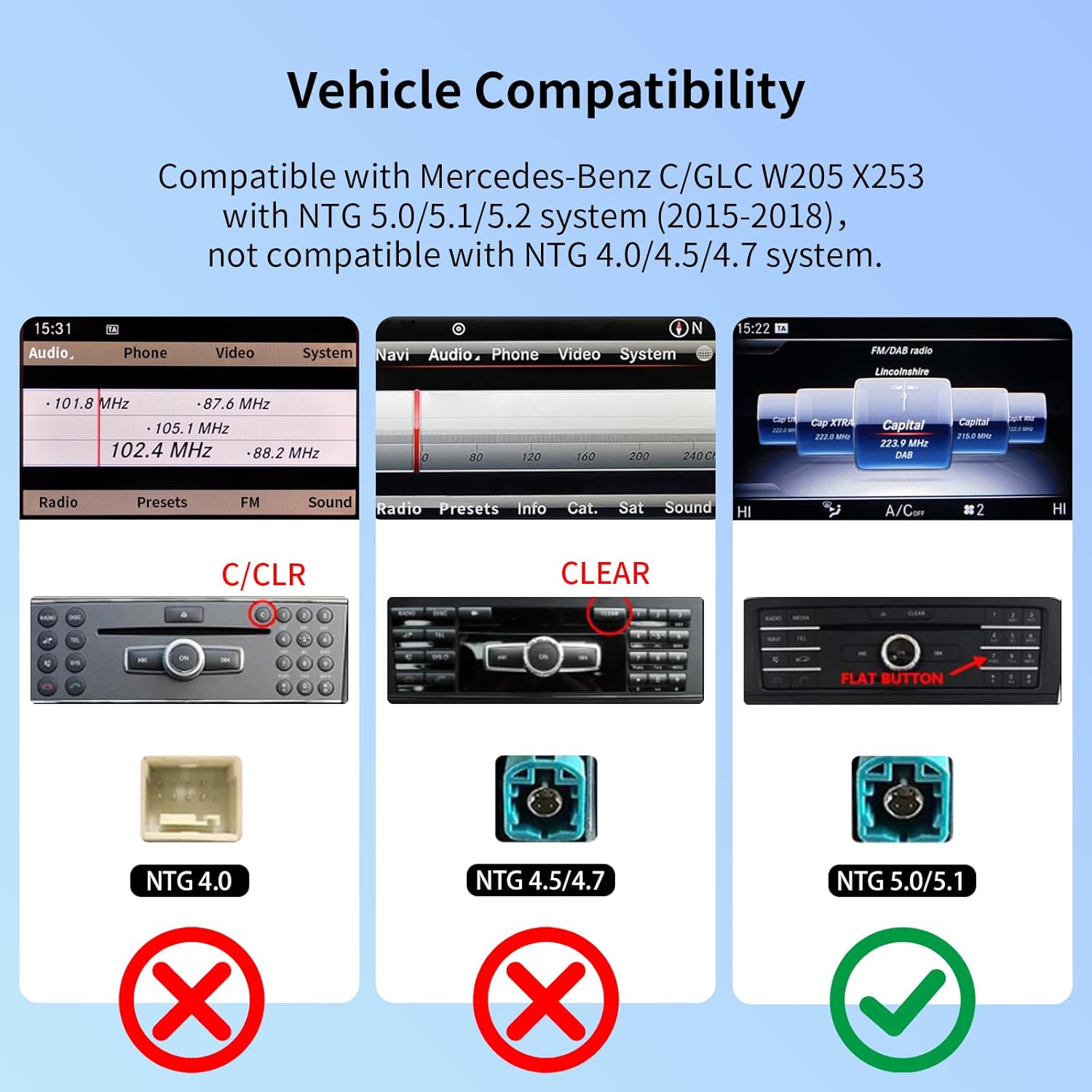 12.3Inch Ultra-Narrow Touchscreen Wireless CarPlay Android Auto for Mercedes Benz C/GLC W205 X253 (2015-2018) with NTG5.0/5.1 System, Linux HD Multimedia, OEM System, MirrorLink, Car Radio Receiver