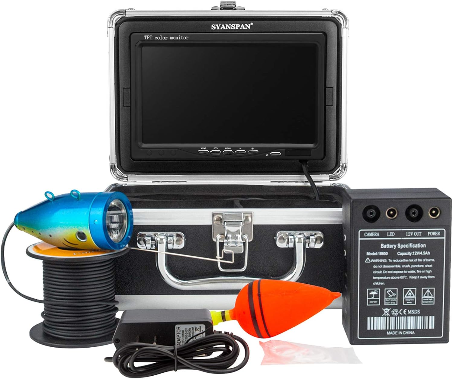 Lixada Underwater Fishing Camera Fish Finder 7 Inch 1200TVL HD with 12 LED Lights 15M Cable Rechargeable Battery for Ice Sea Boat Fishing Aquatic Monitoring