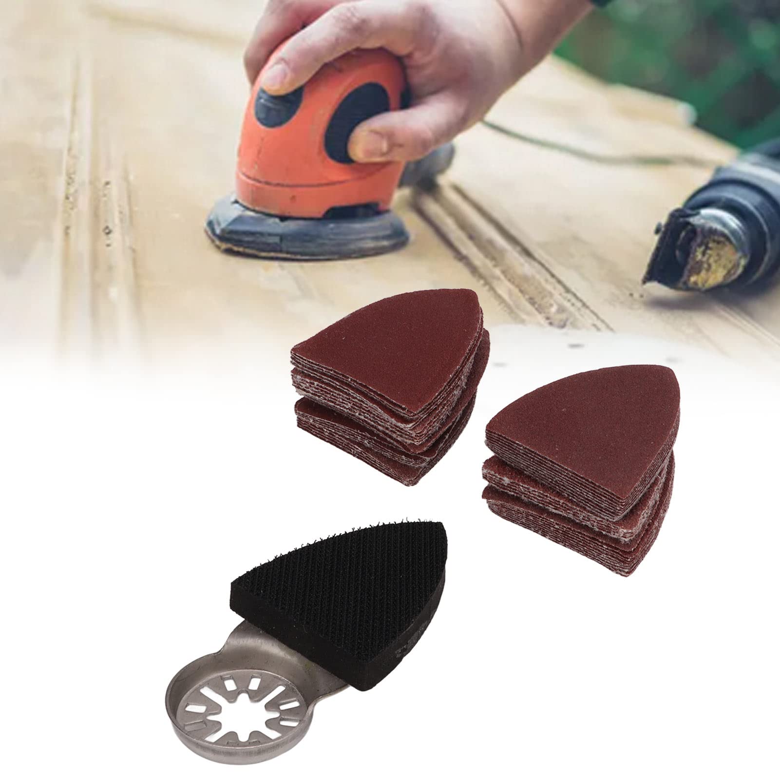 Sanding Pads Set, Multifunction Great Compatibility 51Pcs Oscillating Sandingpaper Sanding Disc Kit 5 Types for Wood Working