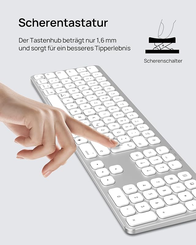 SODI Wireless Bluetooth Billentyűzet Mac/iPad/iPhone-hoz, Alumínium, Újratölthető, QWERTZ