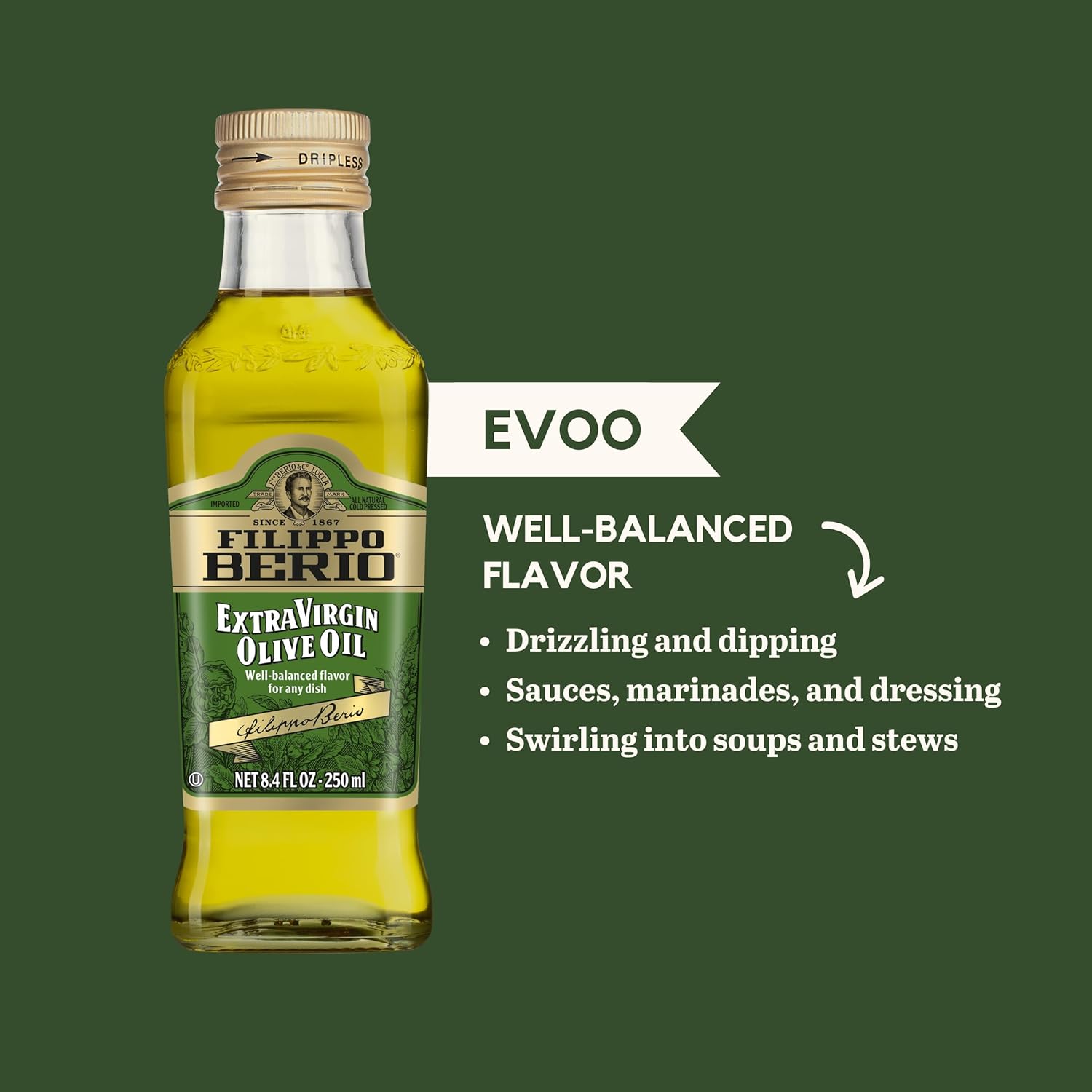 Filippo Berio Extra Virgin Olive Oil, 8.4 Ounce Glass Bottle (Pack of 12)