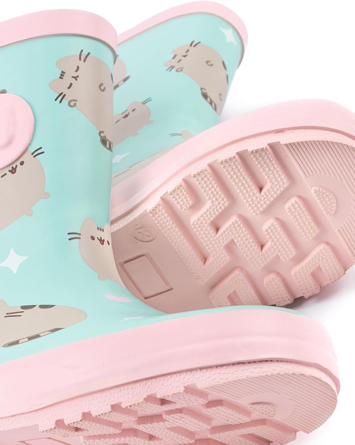 Pusheen The Cat Girls Turquoise Rain Boots with Pink Accents | Pull-On Storm Footwear for Outdoor Play Merch