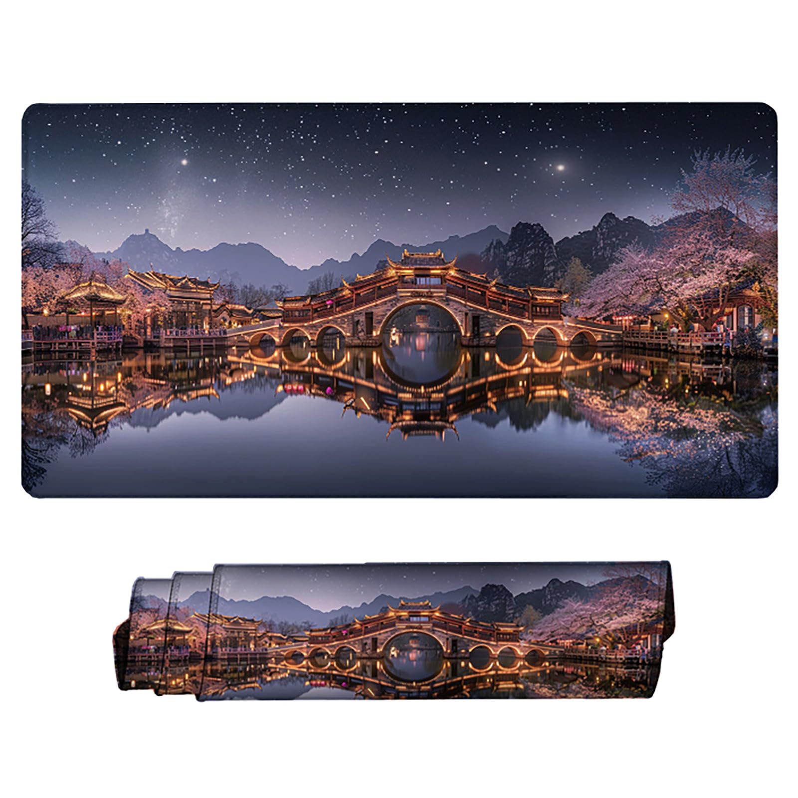 Czarna podkładka pod mysz XXL, podkładka na biurko, 1200 x 600 cm, szyte krawędzie, podkładka pod mysz, gumowa podstawa, stary budynek, podkładka pod mysz, stabilna przyczepność na gładkich