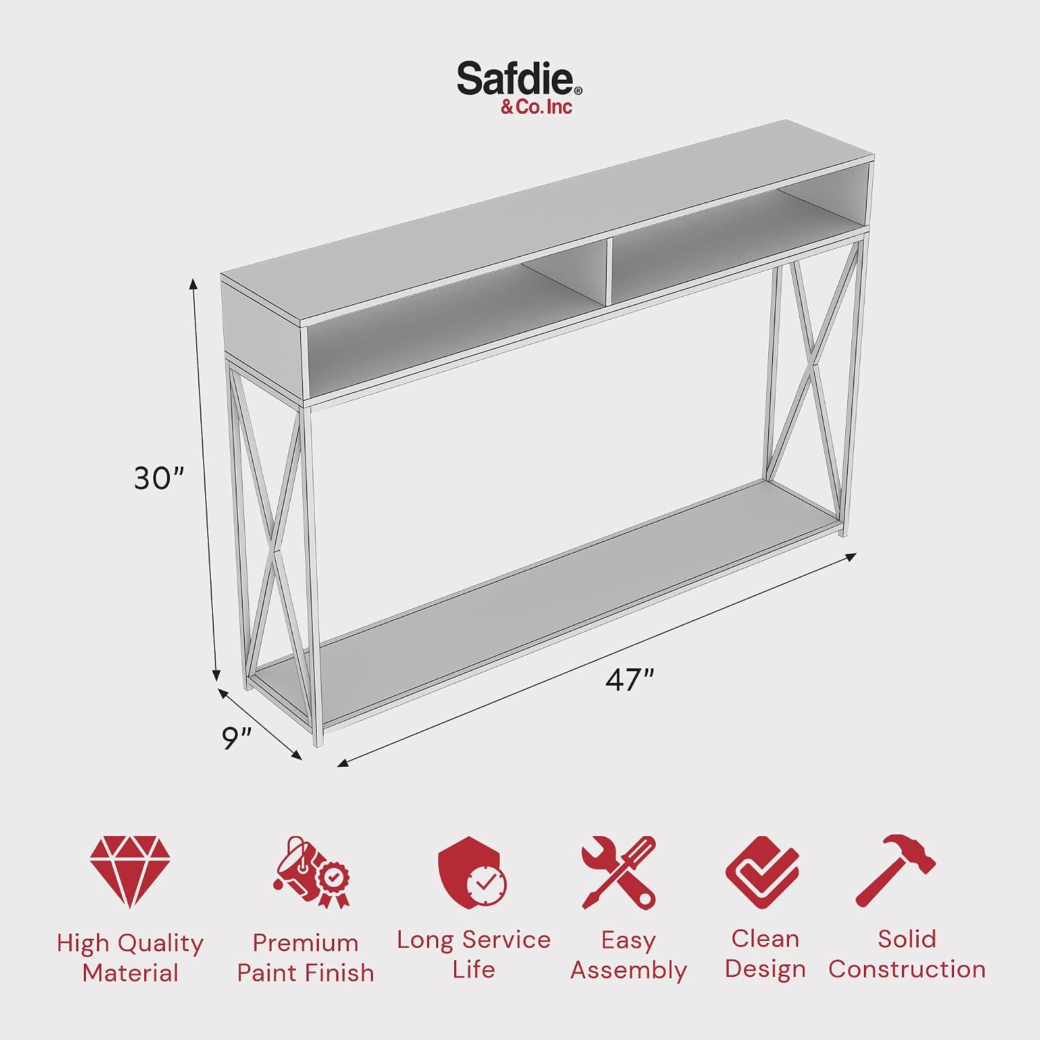 Safdie & Co. - Dark Taupe Farmhouse Entry Table with 2 Open Shelves, Console Tables for Entryway, Use As Doorway Table, Hallway Desk, or Accent Furniture for Decorating Foyer, 26 x 10 x 23 Inches