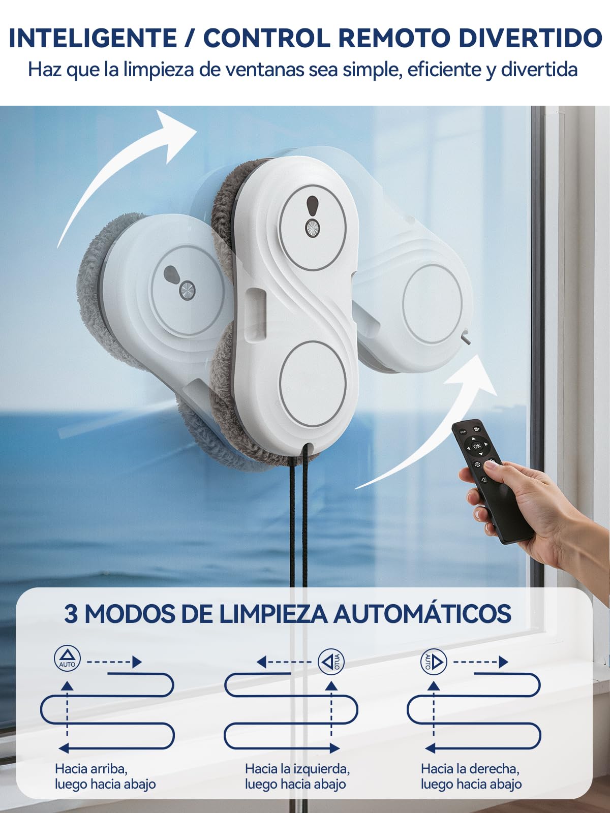 Robot Limpiacristaless, 7000 Pa Robot Limpia Cristales Ventanas Eléctrico, Ultrafino de 63 MM, Limpieza de Doble Hélice, Detección de Bordes, 3 Modos - Blanco Elegante
