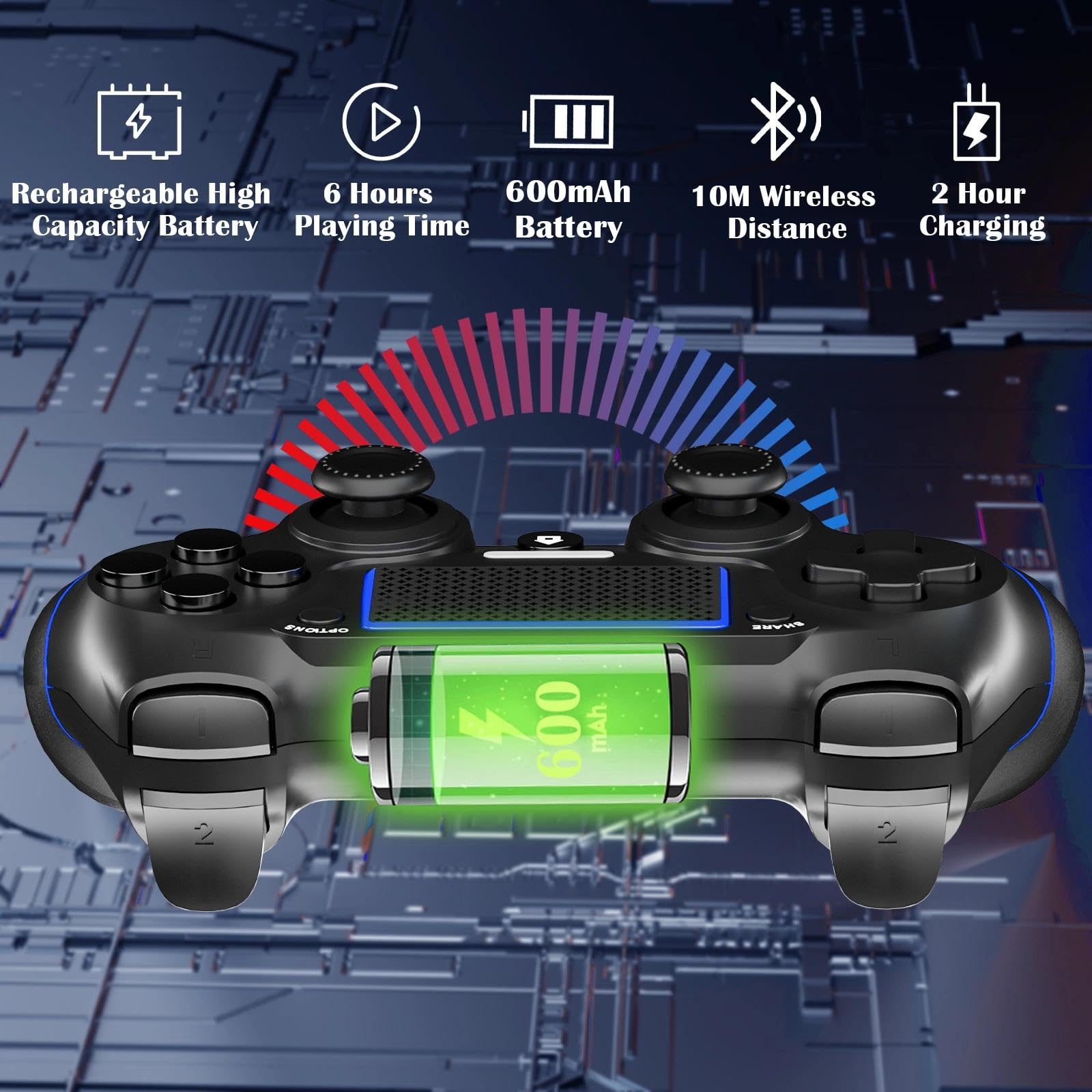 CHEREEKI Mando para PS4 con Bluetooth, Mando Inalámbrico para PS-4 con Turbo/Sensor Giroscópico de 6 Ejes/Doble Vibración/Panel Táctil/Conector de Audio de 3,5mm(600mAh)