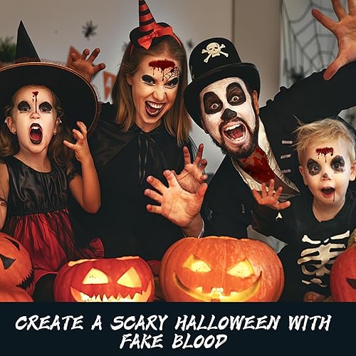 Vista 12 de Paquete de 2 piezas de sangre falsa lavable con salpicaduras de sangre, aerosol de sangre falsa para Halloween, gotas de sangre para ojos, pintura