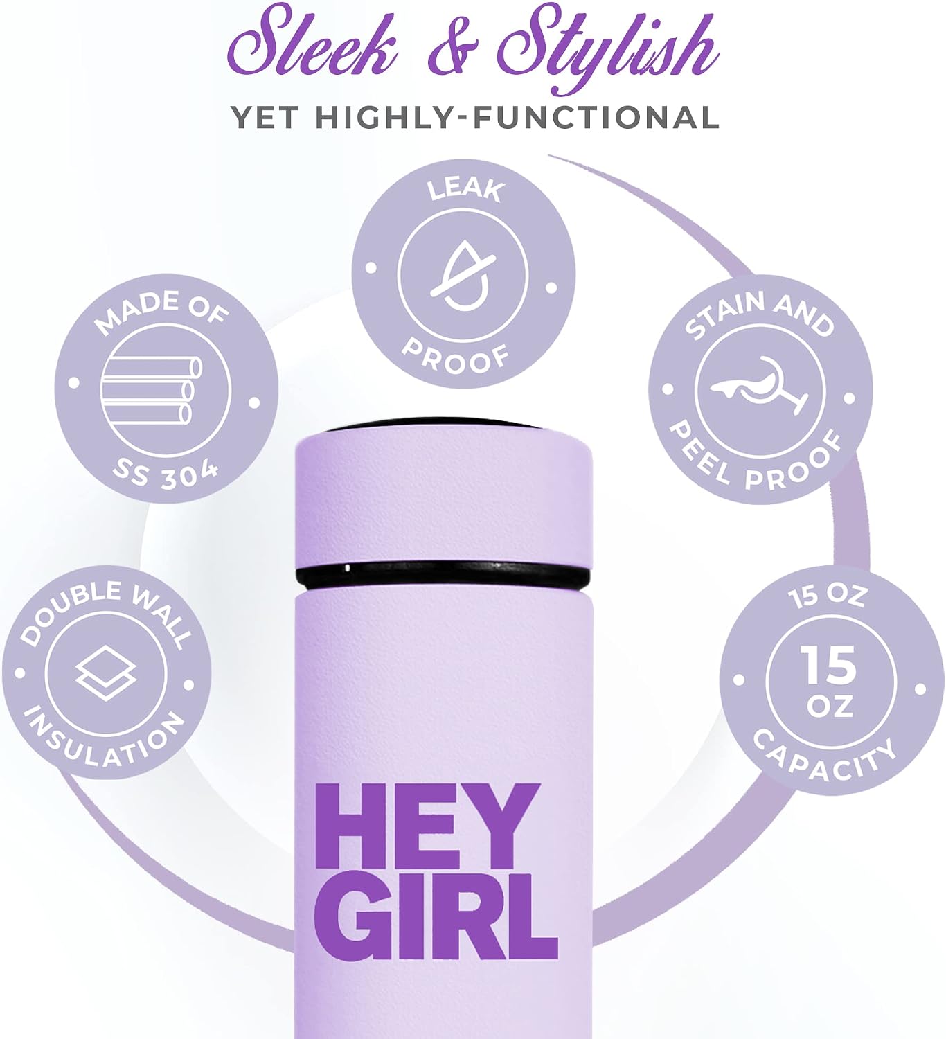 Hey Girl Tea Infuser Bottle 450ml - Insulated Stainless Steel Water Bottle - Tea Tumbler with Tea Diffuser - Portable Travel Mug for Loose Leaf Tea & Infused Water - Tea Lovers Gifts for Women image 4