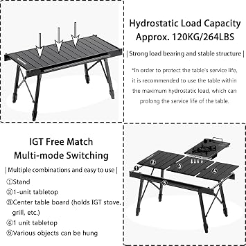 windhike Blackdog Folding Camping Table with Adjustable Leg, Portable IGT Table for Cooking with Carry Bag, Outdoor Camp Kitchen System for Car Camping Picnic RV Trip Patio Backyard BBQ