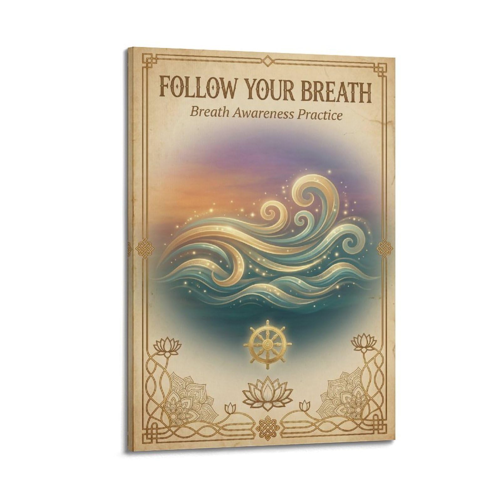 XKUGA Zen Breath Awareness Poster Ocean Wave Mindful Breathing Modern Decorative Canvas Prints - Ideal Wall Art for Family, Man Cave, Game Room, Boys & Girls Bedroom 20x30inch(50x75cm)