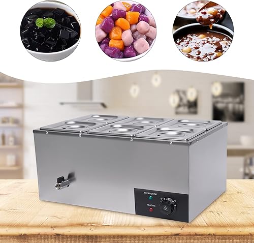 Miniatura 6 de Calentador de alimentos comercial de 6 bandejas con tapas, calentador eléctrico de alimentos de mesa de vapor, servidores y calentadores