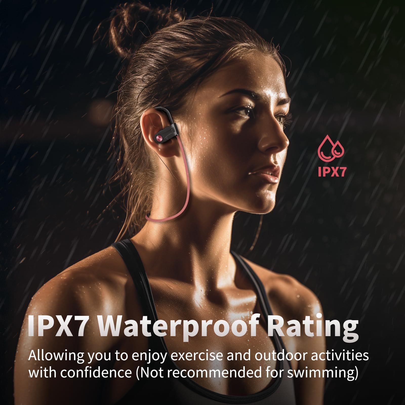 JOYWISE Auriculares inalámbricos Bluetooth 5.3 con 16 horas de tiempo de reproducción estéreo IPX7 impermeables, auriculares intraurales con cancelación de ruido para correr, negro y rosa