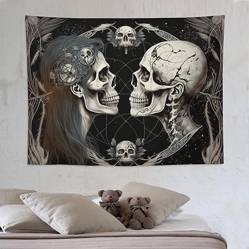 Miniatura 7 de Naykow Tapiz hippie de calavera, esqueleto gótico, tarot, tapiz de luna bruja, grunge, tapiz estético para dormitorio, tapiz de Santa Muerte,