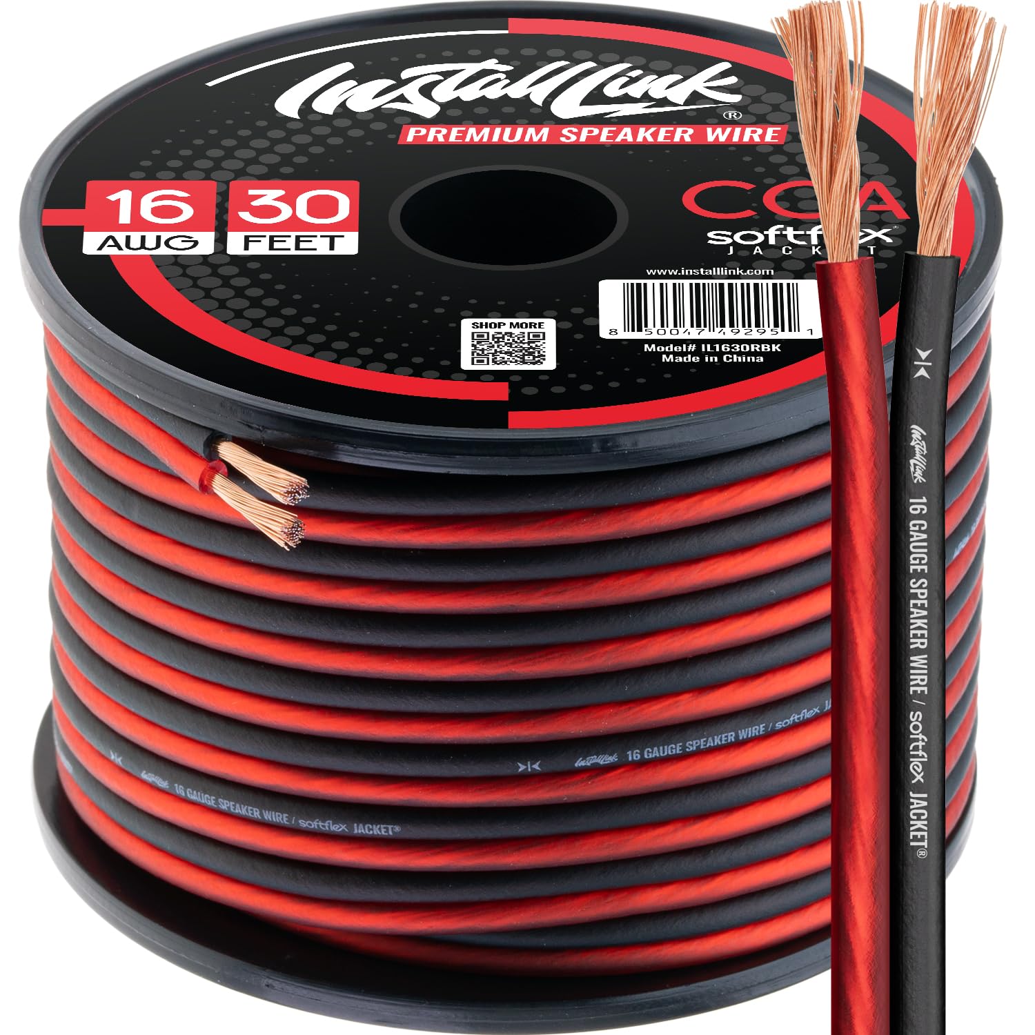 Install Link 16 AWG Gauge Speaker Wire Cable (30 Feet) Stereo, Car or Home Theater, CCA