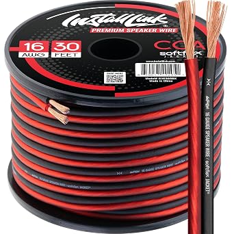 Install Link 16 AWG Gauge Speaker Wire Cable 30 Feet Stereo, Car or Home Theater, CCA