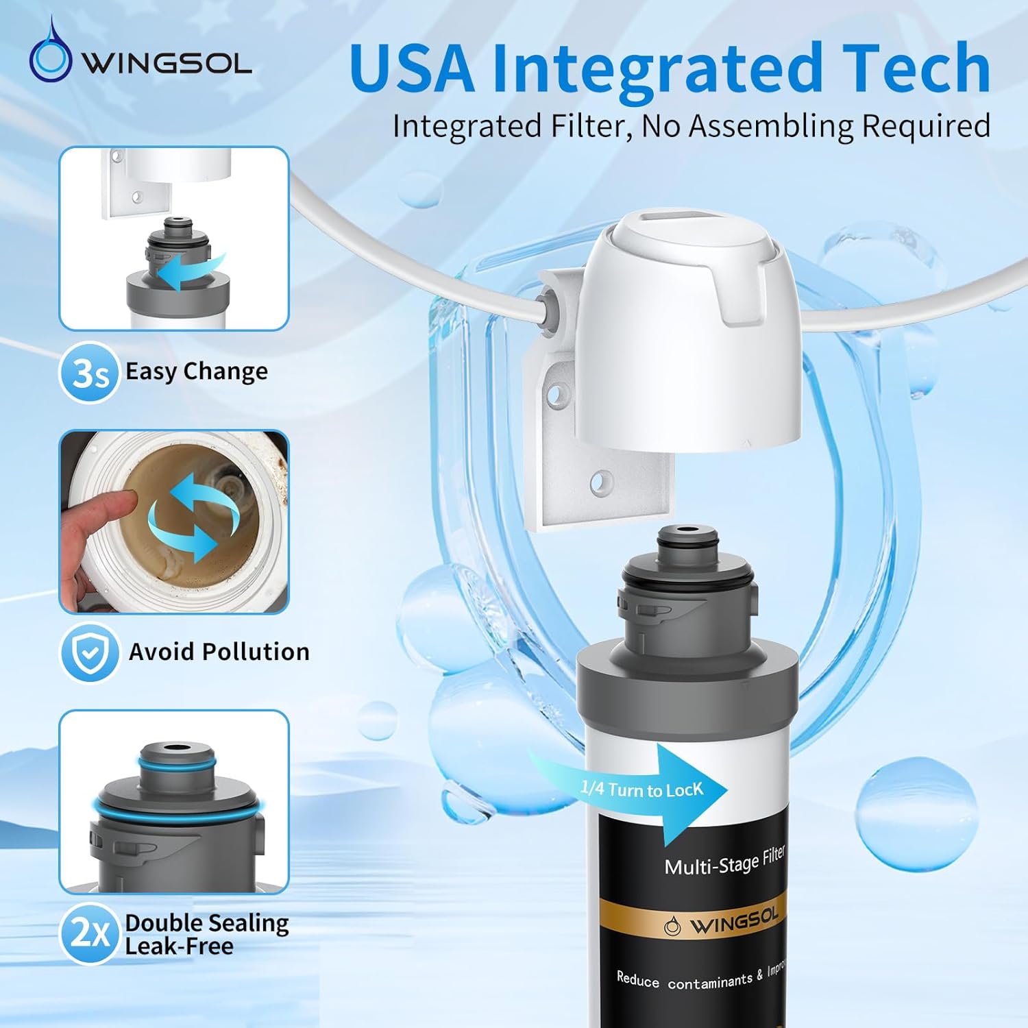WINGSOL 12" Under Sink Water Filter with Faucet and Quick Connect
