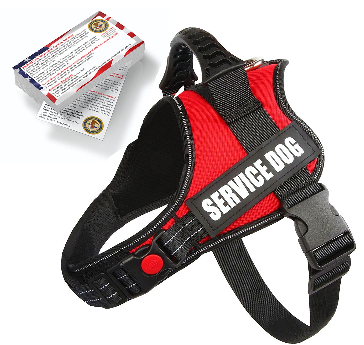 Just 4 Paws Service Dog Harness Jacket with Padded Handle, Adjustable Straps & 2 Removable Reflective Patches | Plus 50 ADA Information Cards (6 (