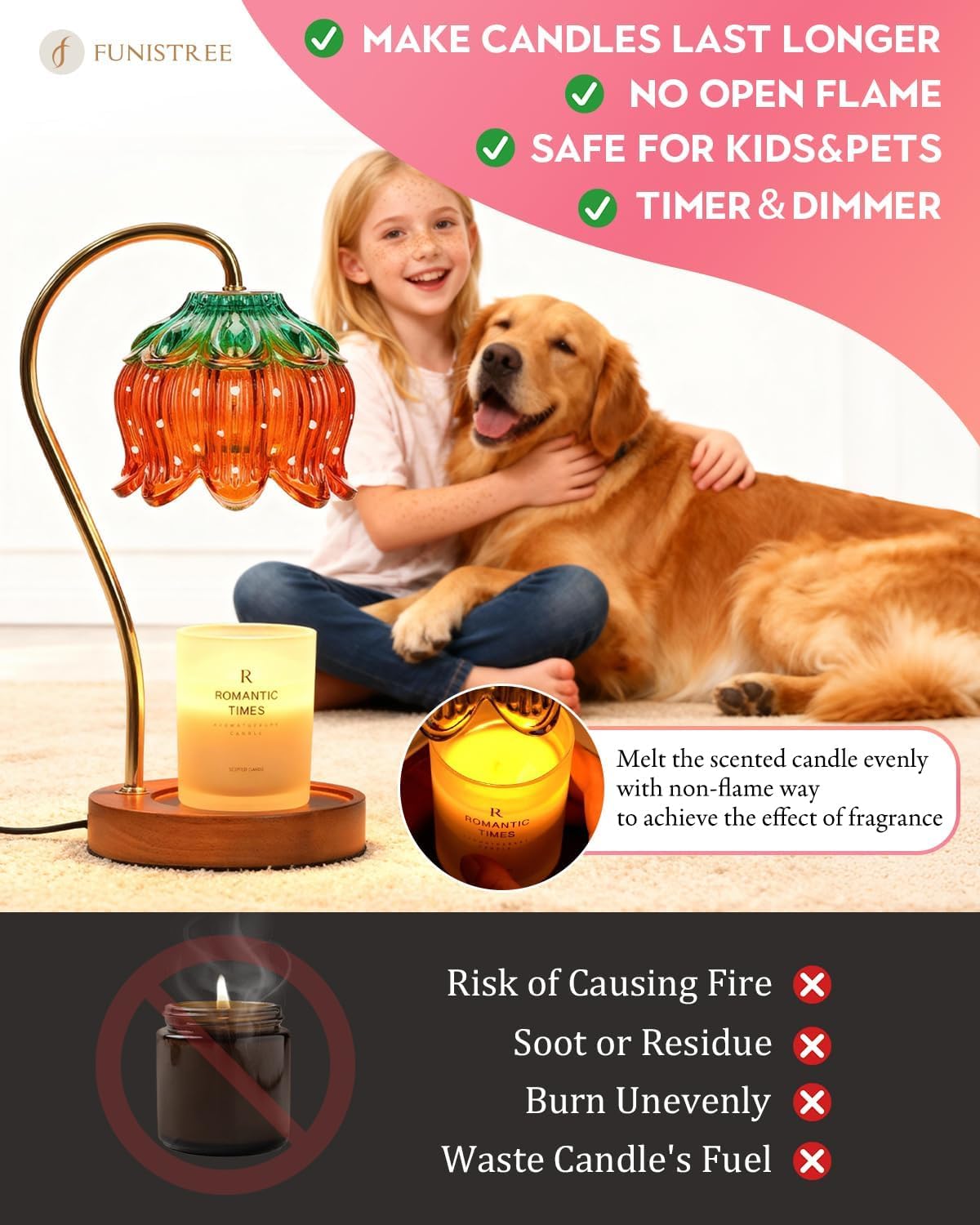 Strawberry Candle Warmer Lamp, Cute Candle Lamp with Timer & Dimmable, Mothers Day Birthday Gifts for Women Mom, House Warming Gift New Home, Wax Melt Warmer for Yankee Village Candles