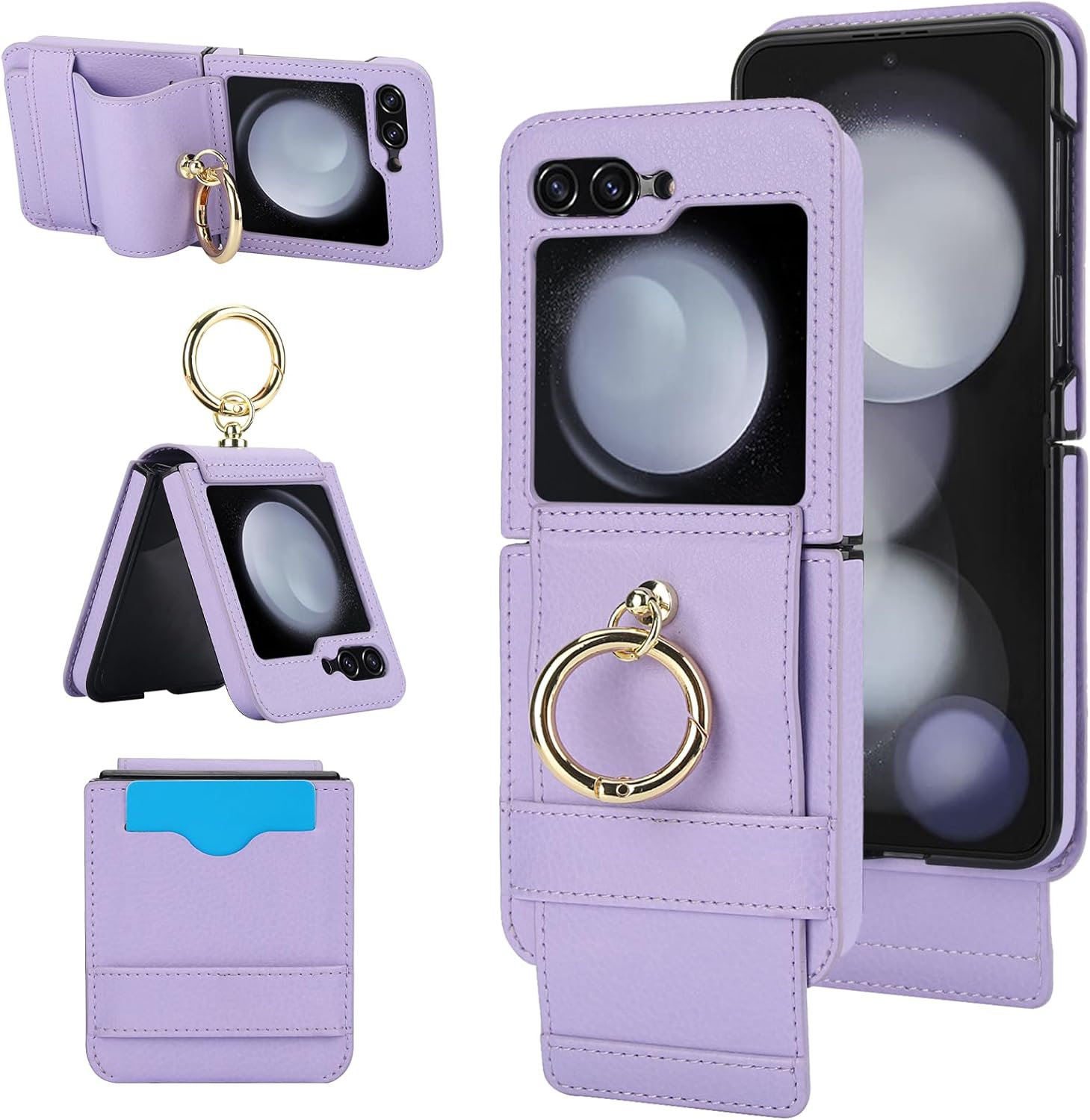 Asuwish Phone Case for Samsung Galaxy Z Flip 5 5G 2023 RFID Blocking Wallet Cell Cover with Credit Card Holder Slot Stand PU Faux Leather ZFlip5 Z5 G Flip5 5Z Women Girls Men Purple