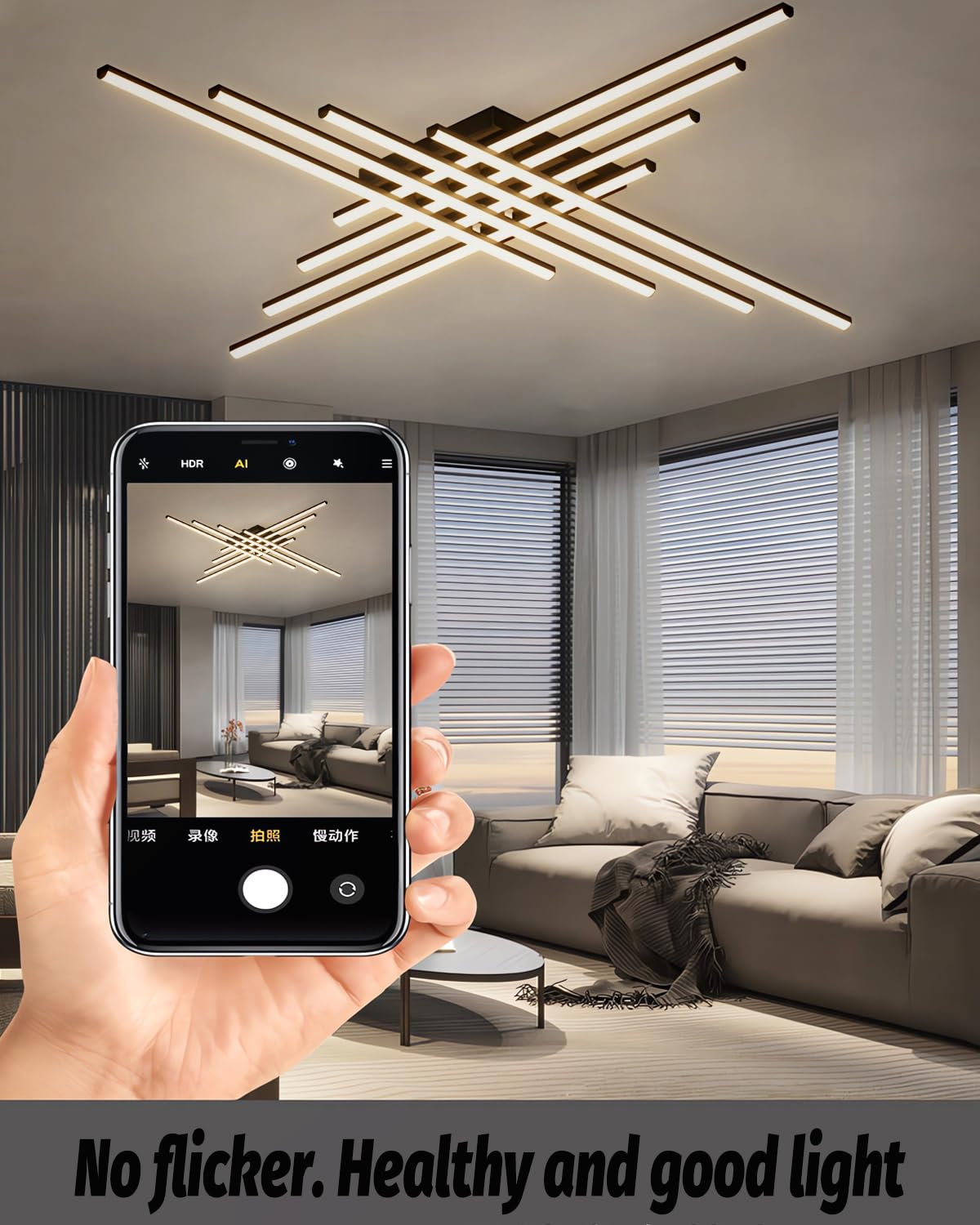 Nowoczesna geometryczna lampa sufitowa LED z pilotem - 6-głowicowy ściemnialny żyrandol do salonu, sypialni i biura, regulowana temperatura barwowa 3000K-6000K (Czarny, M)