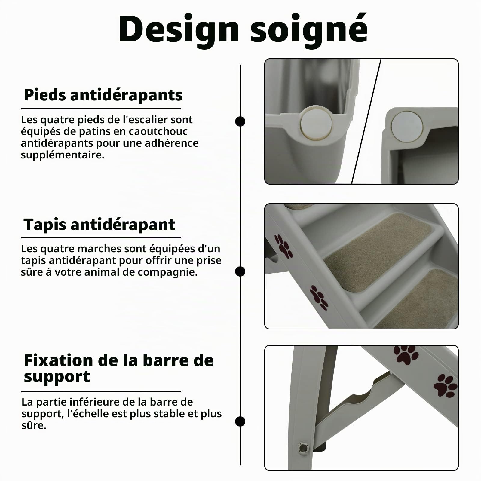 LZQ Escalier pour chiens et chats - Pliable - En plastique polypropylène - 50 cm de haut - Avec marches antidérapantes - Rampe canapé pour chiens et chats - Pour grimper et griffer - Gris