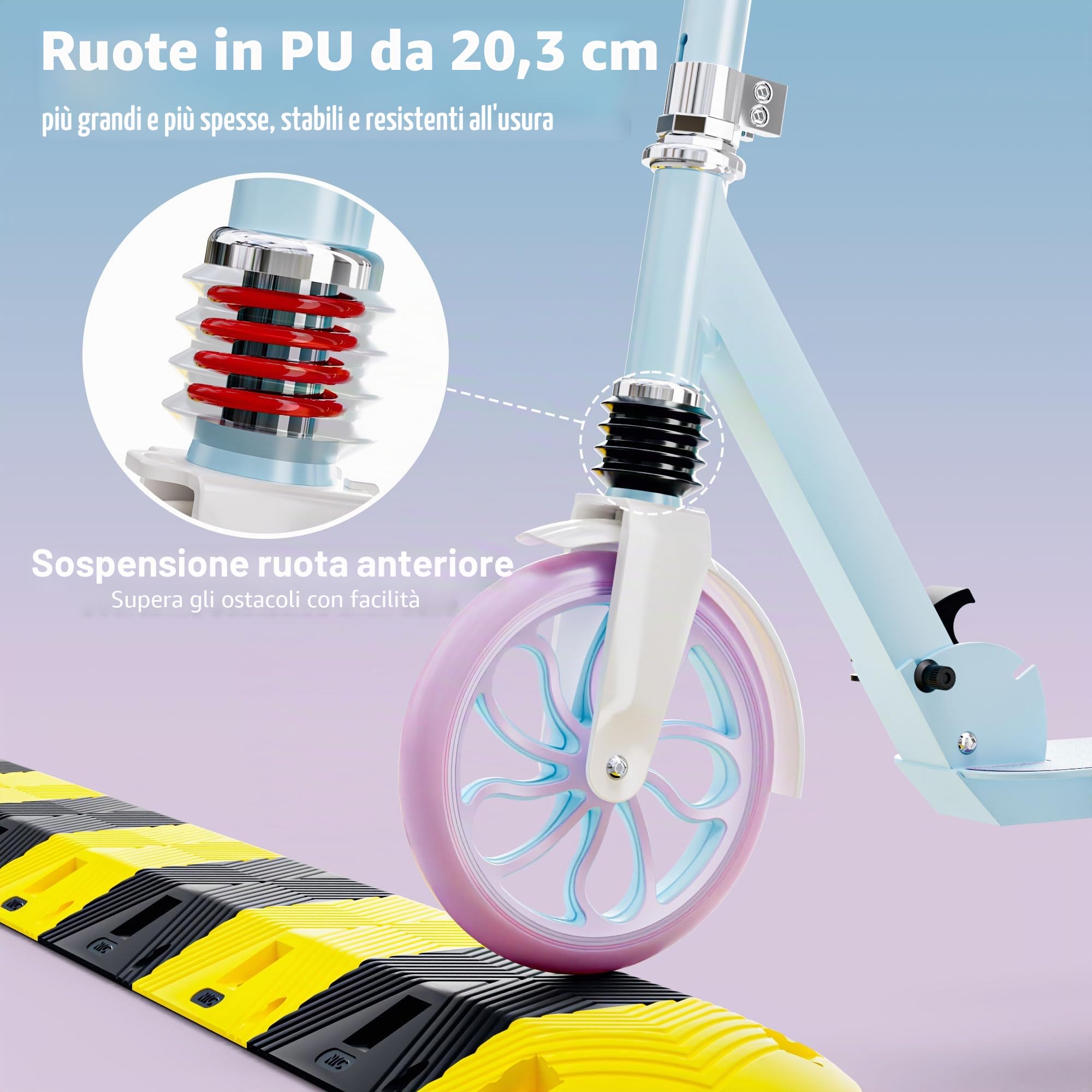 PHOEROS Monopattino per Bambini 6-12 Anni, Adolescenti e Adulti. Monopattino Pieghevole in Alluminio Leggero per Ragazzi, Maschi e Femmine, con Ruote da 200mm, Regolabile in 4 Altezze, Ammortizzatori.