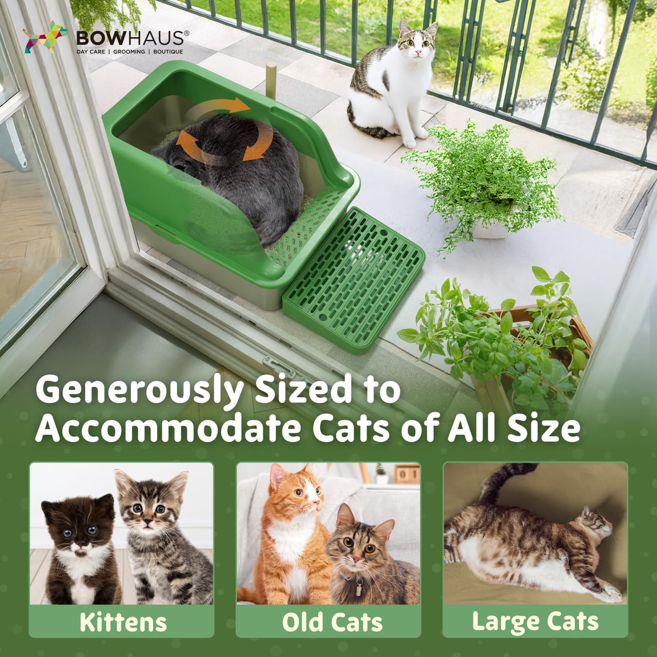 CAPHAUS XL Enclosed Stainless Steel Cat Litter Box with Lid, Extra Large High Sided Metal Cat Litter Pan w/Scoop, Odor Control Design, Easy Clean & Anti-Leakage, High Sided Steel Litter Box, Green