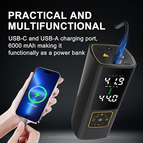 Miniatura 7 de Inflador de neumáticos, compresor de aire portátil, bomba de aire inalámbrica de 150 PSI, con manómetro digital de color, inflado 3 veces más