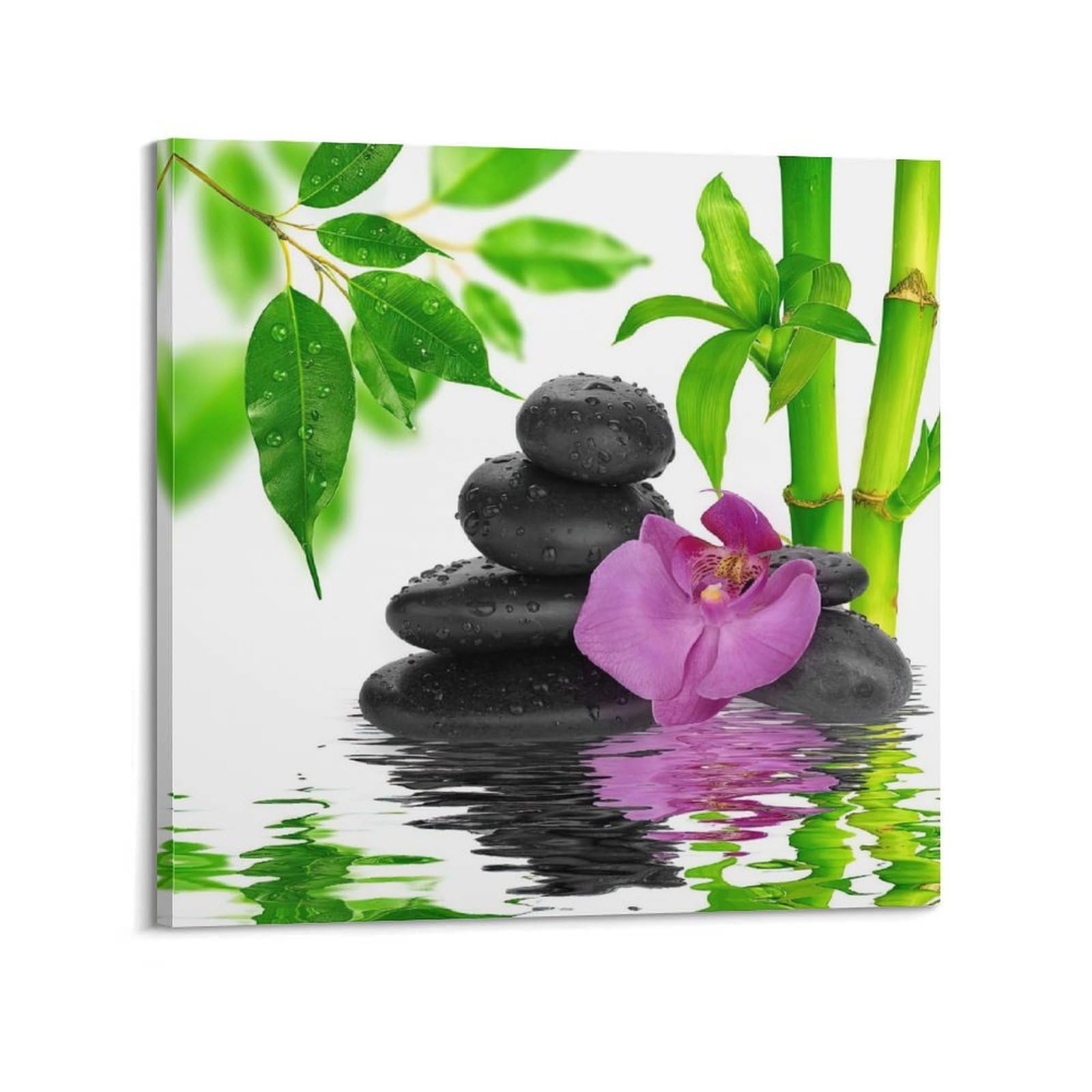 ZSZWHJ Zen Stones Poster Tranquil Stone Pyramid with Orchid Poster Decorative Painting Canvas Wall Posters And Art Picture Print Modern Family Bedroom Decor Posters 24x24inch(60x60cm)